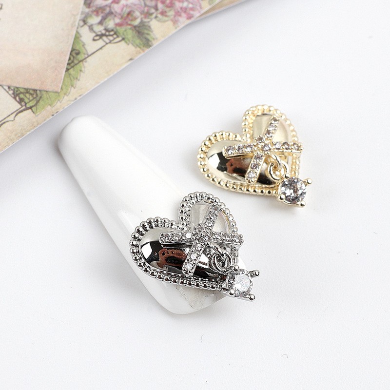 Nail Art Love Heart Zircon Jewelry Real Gold Pendant Love Heart Zircon Pearl Nail Decoration Sticker