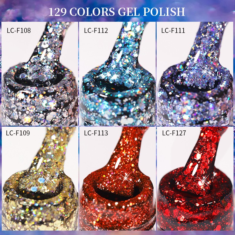 LILYCUTE 7ml Glitter Gel Nail Polish Laser Sequins Soak Off UV Gel Semi Permanent Colored Nails Gel Polish DIY Nail Art Esmalte