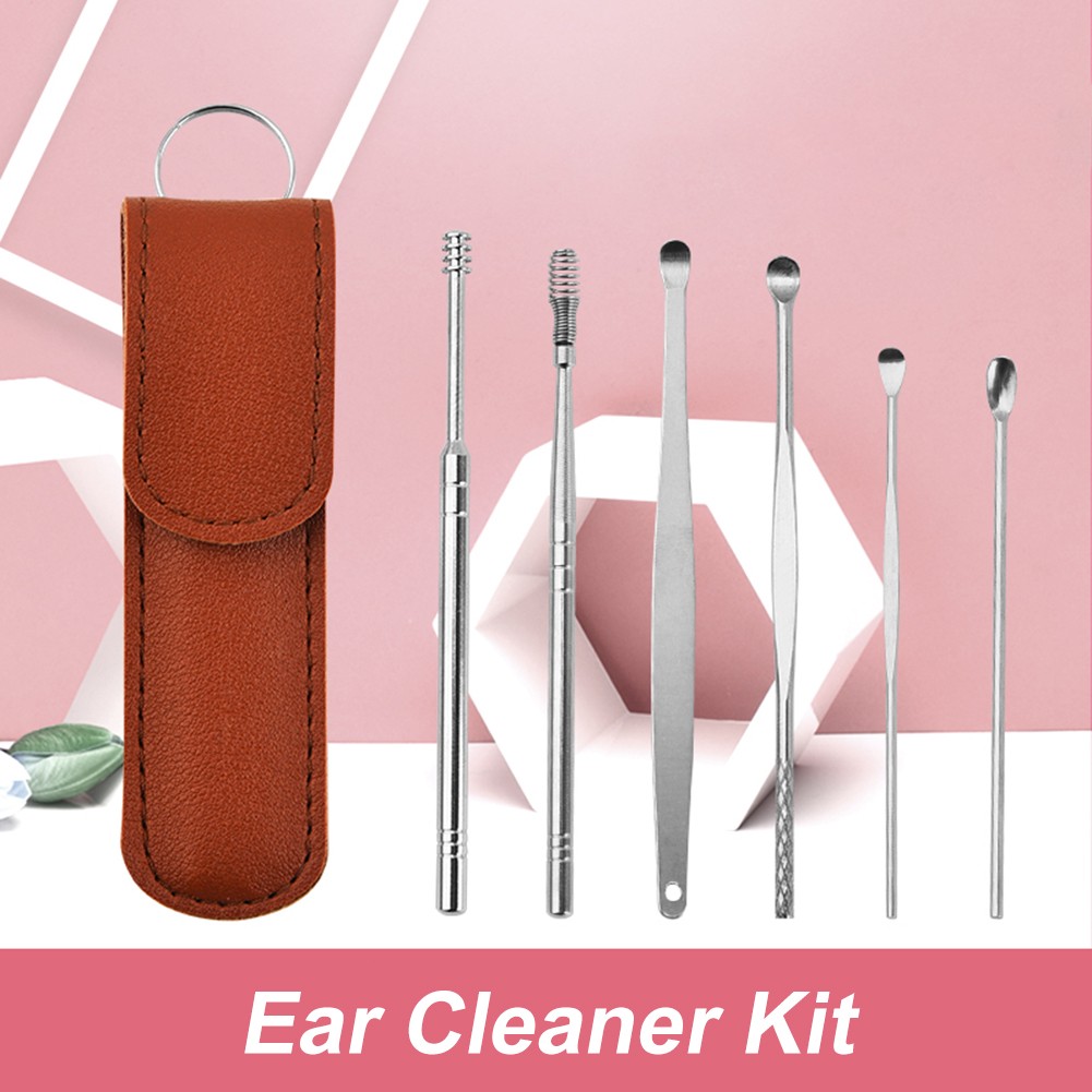 6pcs Ear Curette Earwax Removal Kit With Storage Bag Ear Cleaner Spoon Health Care Earpick Wax Cleaning Tool Set