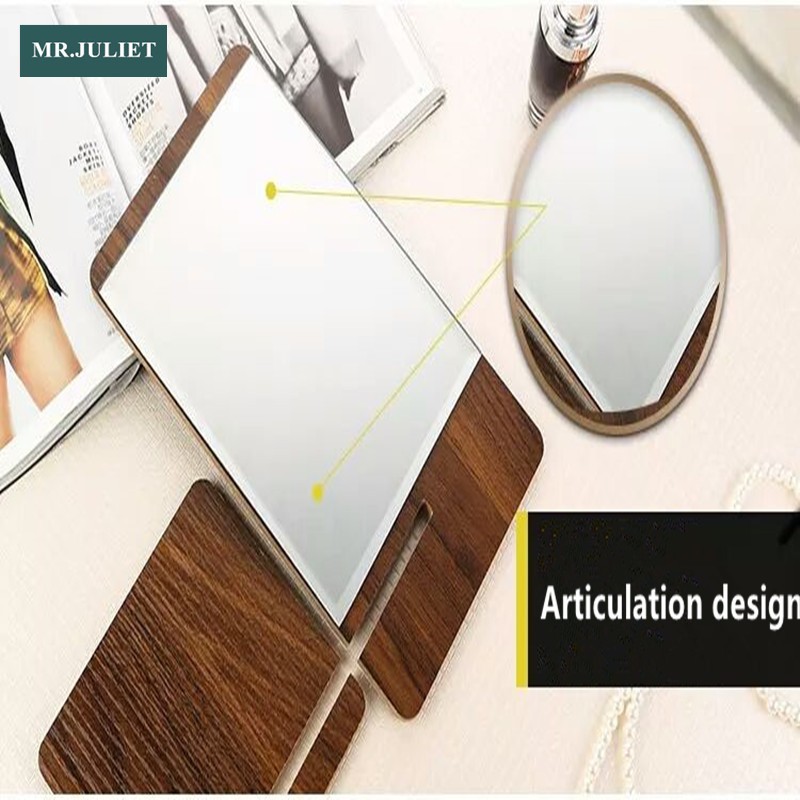 HD one-sided desktop makeup mirror wooden square simple dressing portable mirror