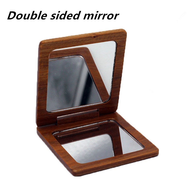 Sandalwood mini portable mirror folding portable double-sided wooden mirror Plum pattern hollow travel makeup mirror