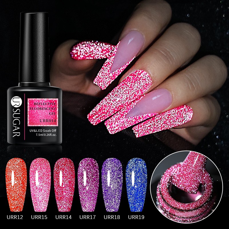 ur sugar fluorescent reflective gel nail polish neon yellow pink red glitter semi permanent soak off uv led nail polish