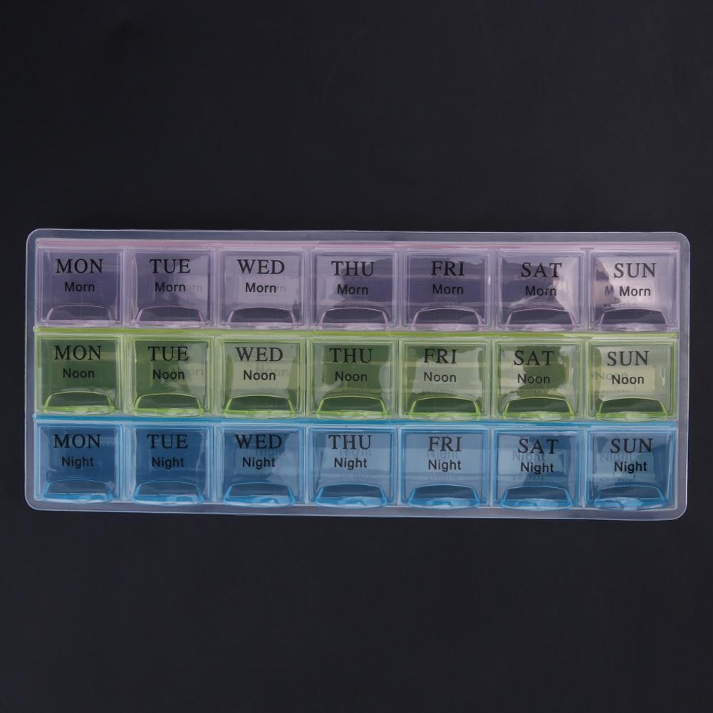 7 Days Weekly Transparent 21 Compartment Cover Panel Tablets Box Holder Medicine Storage Organizer Container Container