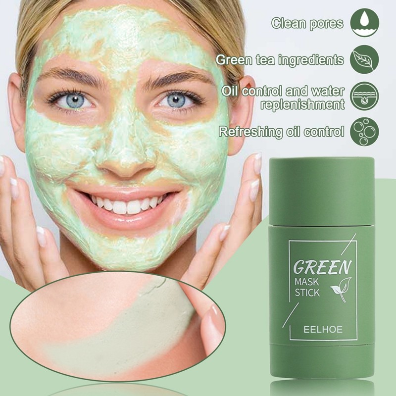 1pc Green Tea Mask Stick Purifying Mud Stick Facial Mask Cleansing Mask Oil-control Deep Clean Pores Skin Care 40g