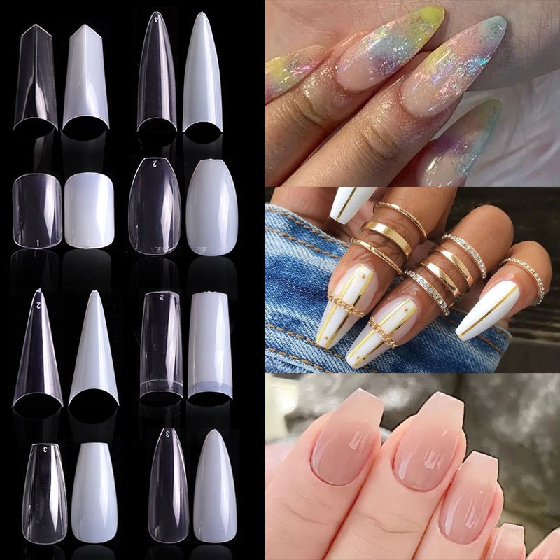 500pcs False Nail Extension Full Cover Fake Nails French False Nail Clear/White False Nail Tips Art Manicure Tool French Nail