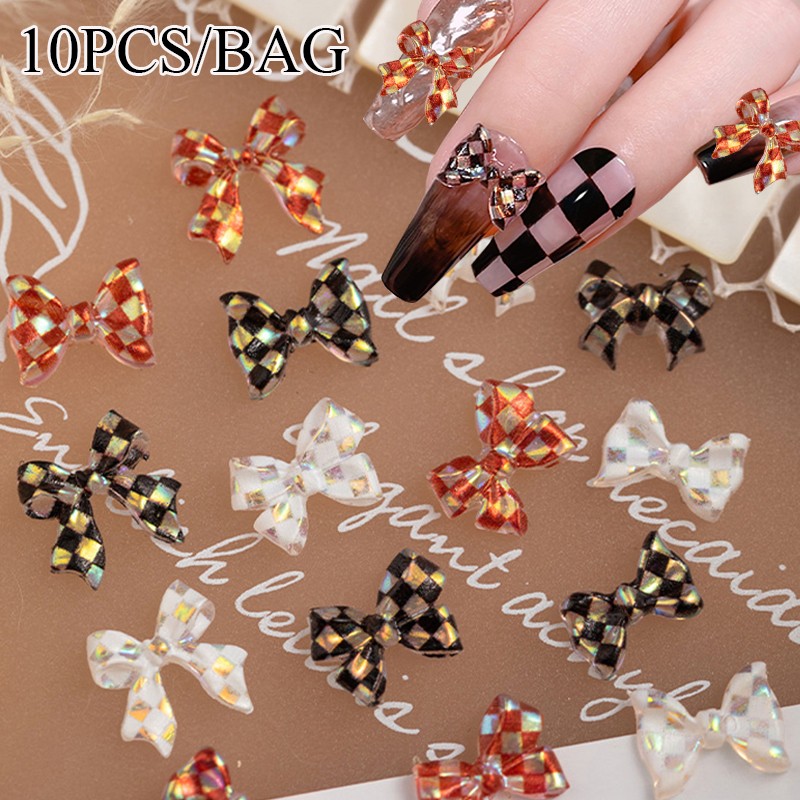 10pcs/set 3D Chess Bows Nail Rhinestones Crystal Jewelry DIY Decoration Ribbon Butterfly New Charm Manicure