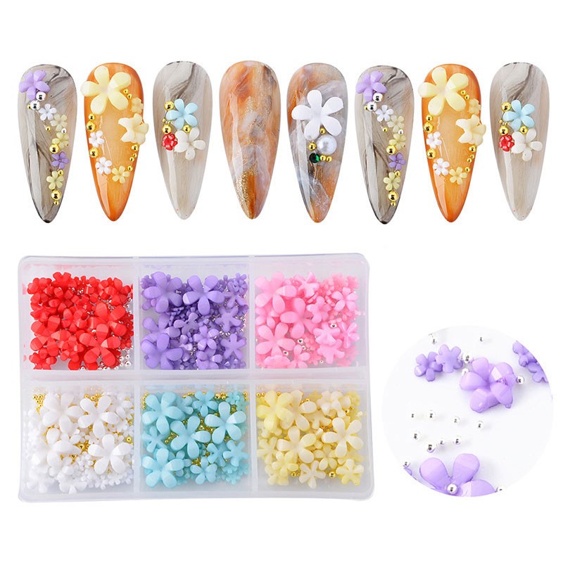 3D Acrylic Flowers Mix Bead Nail Jewel Nail Jewelry Nails Trims Manicure Pearl Flower Five Petal DIY Nail Art