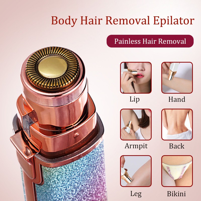 2 in 1 Rechargeable Electric Eyebrow Trimmer Epilator Female Body Face Lipstick Shape Hair Removal Mini Shaver Painless