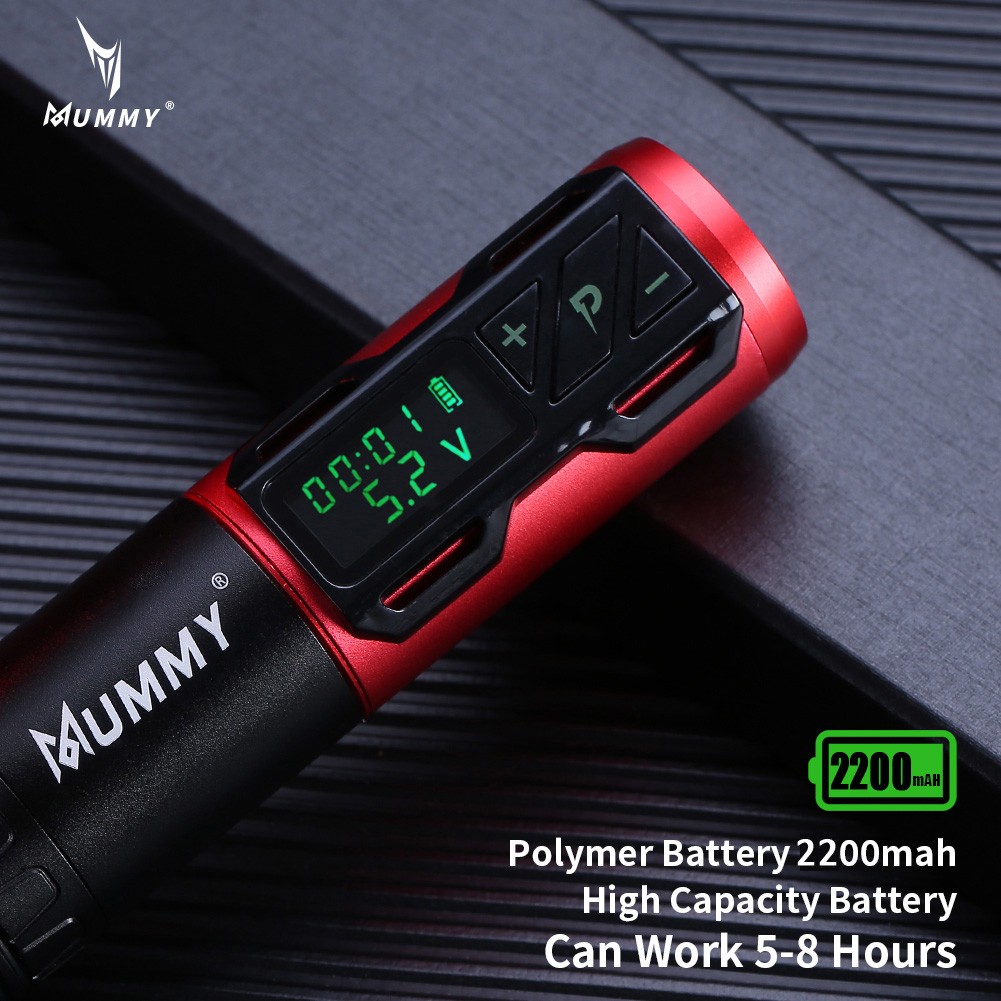 Mummy Wireless Tattoo Machine Pen High Capacity Battery Rotary Motor Tattoo Gun Power Portable 2200mah LED Digital Display