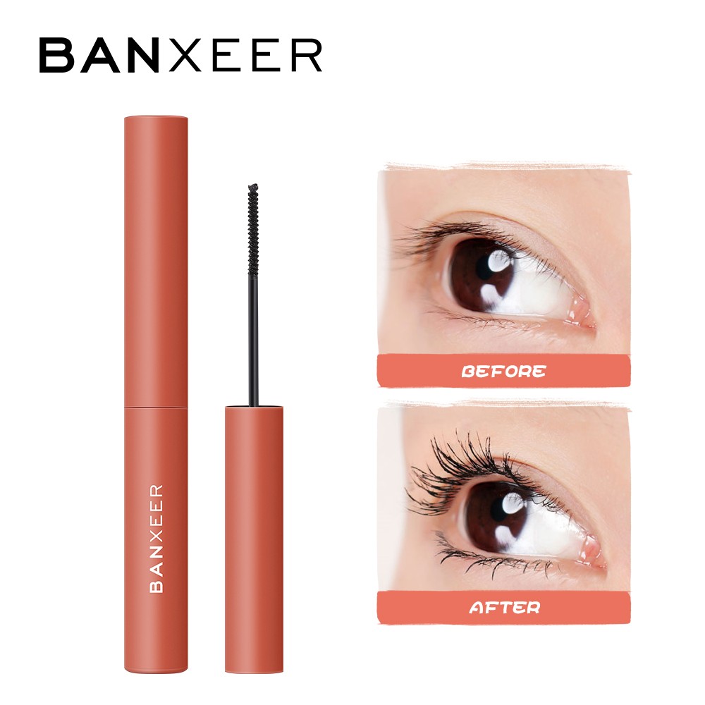 BANXEER Ultra Fine Long Eyelashes Mascara 4D Silk Fiber Waterproof Curling Mascara Volume Extension Female Cosmetics Makeup