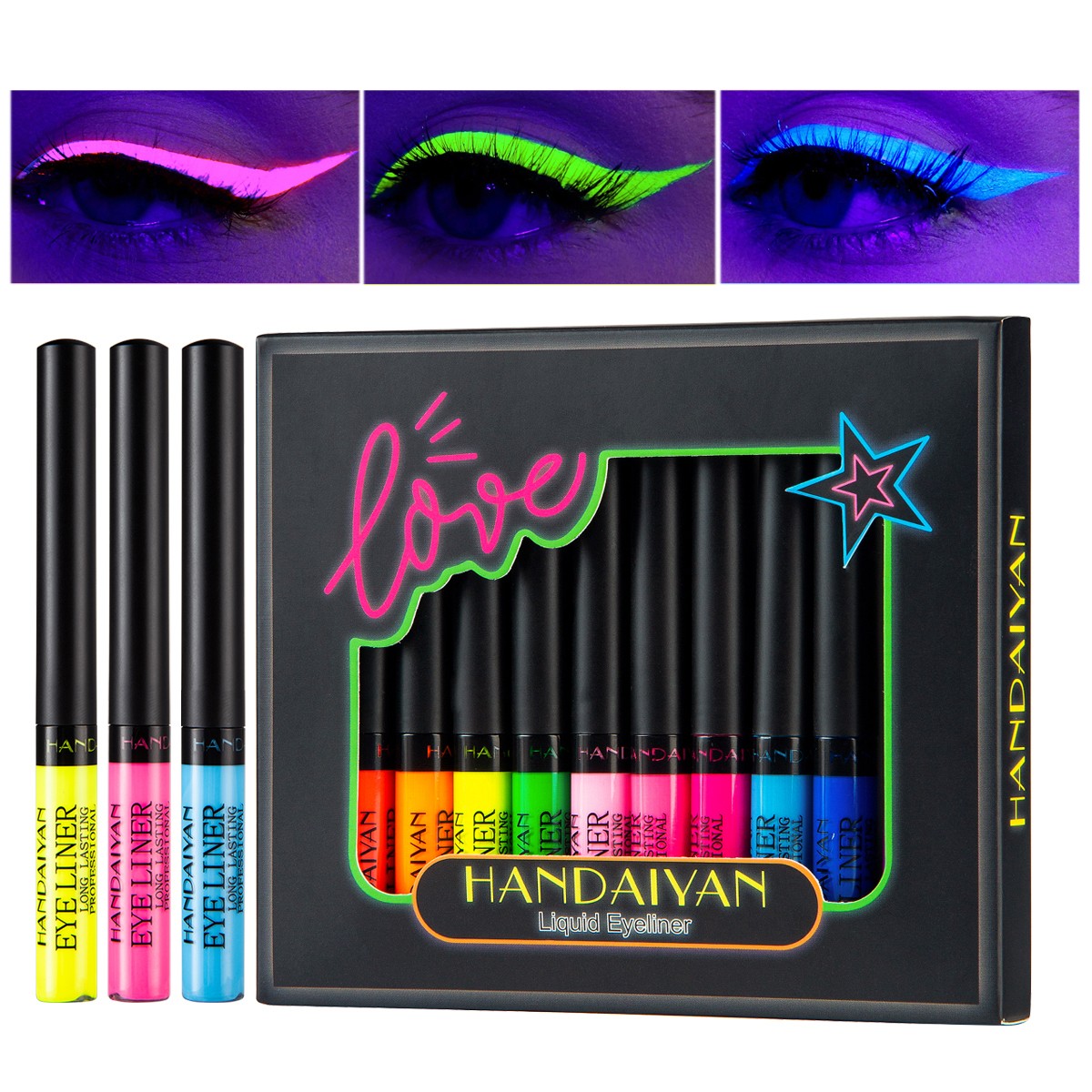 Hot Sale 12 Colors Fluorescent Eyeliner Kit Waterproof Eyeliner Kit Colorful Eyeliner Pencil Cosmetics Set