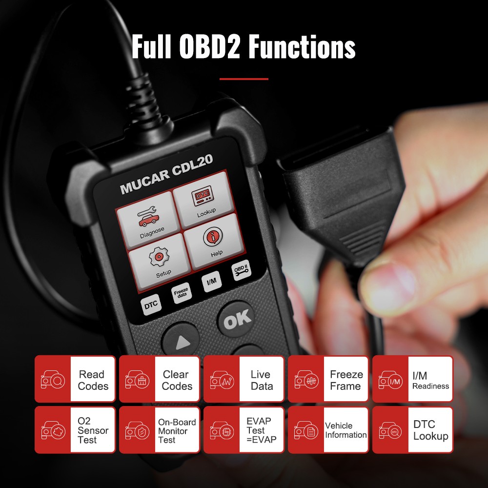 جهاز مسح موكار CDL20 OBD2 قارئ رمز EOBD للسيارة أداة فحص محرك السيارات التشخيصية محلل انبعاث الضباب الدخاني لمستشعر O2/EVAP