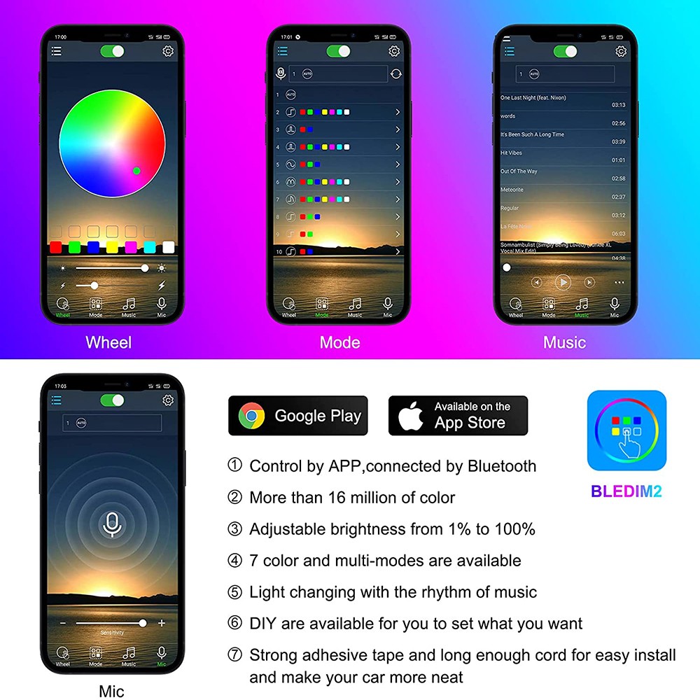 NLpearl RGB غالاكسي LED سيارة المحيطة الداخلية ضوء Usb السجائر مع App التحكم عن بعد السيارات القدم جو مصباح الزخرفية