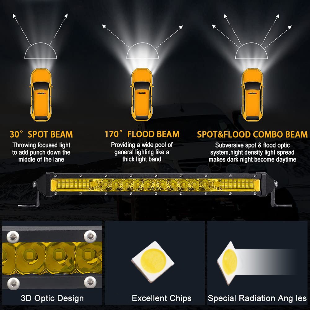 ANMINGPU 12V 24V Offroad LED Light Bar 3000K Yellow Spot Flood LED Work Light For Truck Boat 4x4 Atv Lada Niva Car LED Fog Light