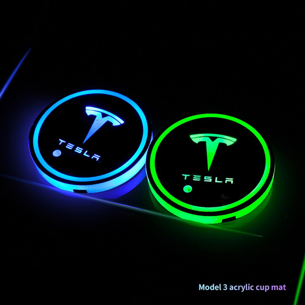 Car Led Water Bottom Mat Cover Decor Luminous Trim Lamp Ornament Coaster Accessories For Tesla Model 3 X Y S 3/5/X/Y