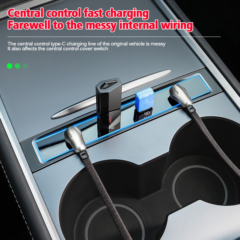 For Tesla 2021-2022 Model 3 Model Y 27W Intelligent Fast Charger Docking Station USB Ext Hub Interior Decoration Accessories