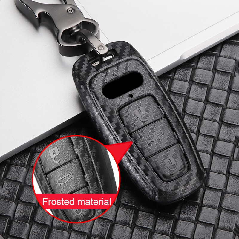 ABS Carbon Fiber Car Key Case Cover For Audi A3 A4 B9 A6 C8 A7 S7 4K A8 D5 S8 Q7 Q8 SQ8 E-tron 2018 2019 2020 2021 Accessories