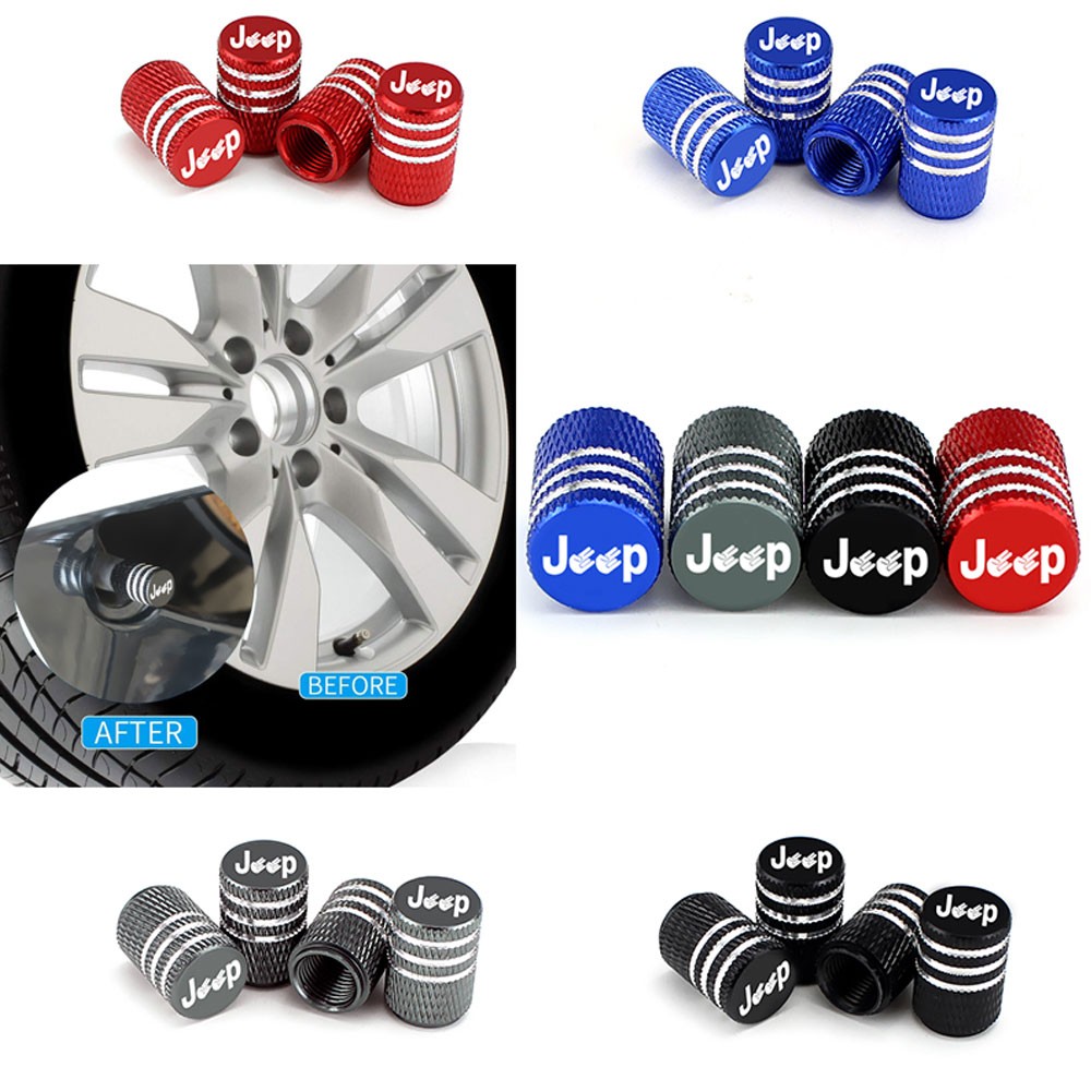 AUTCOAT 4pcs/set Jeep Logo Tire Stem Valve Caps Aluminum Car Dust Caps Tire Wheel Stem Air Valve Caps