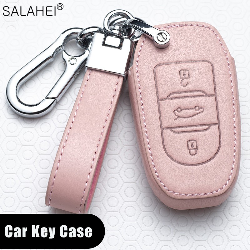 Leather Car Key Case Covers For Peugeot 107 206 207 208 306 307 301 308S 407 2008 3008 4008 5008 RCZ For Citroen C1 C2 C3 C4 C5