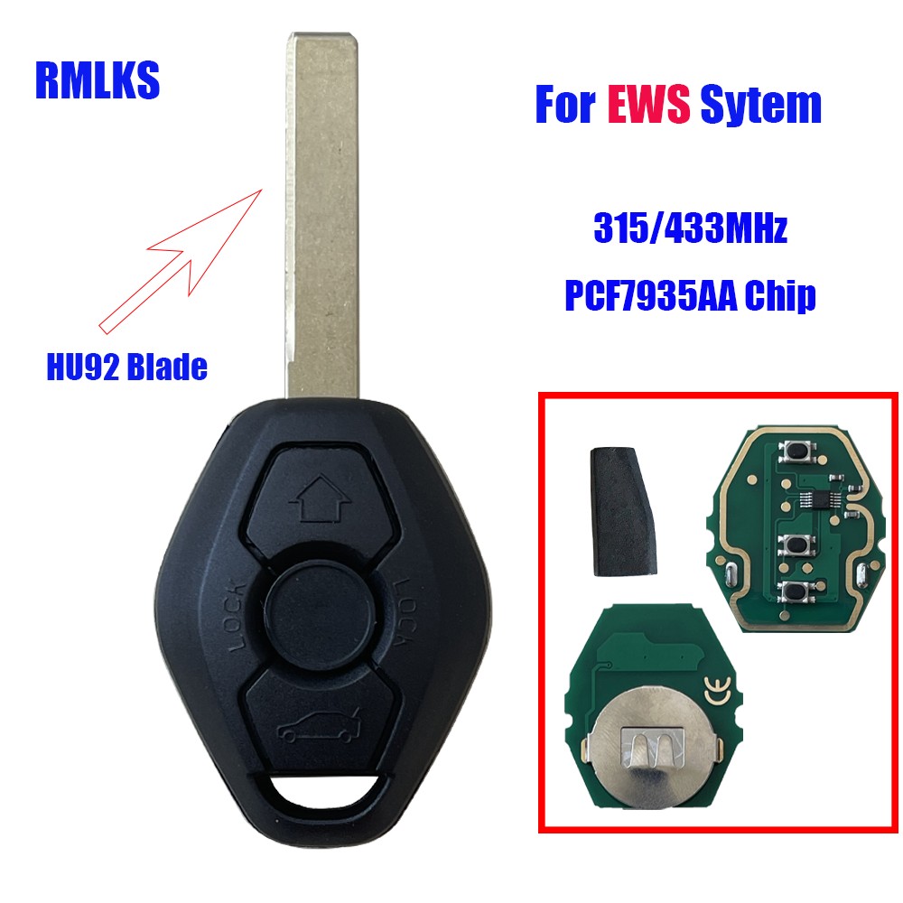 High Quality 3 Button Remote Key Fit For BMW E38 E39 E46 EWS System 433MHz 315MHz With PCF7935AA ID44 Chip Uncut Blade