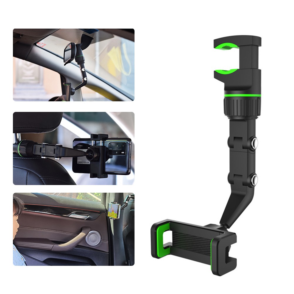 Universal Car Rearview Mirror Phone Mount Holder Concealed Clip Smartphone Bracket Rotary Auto Interior Support Accessory