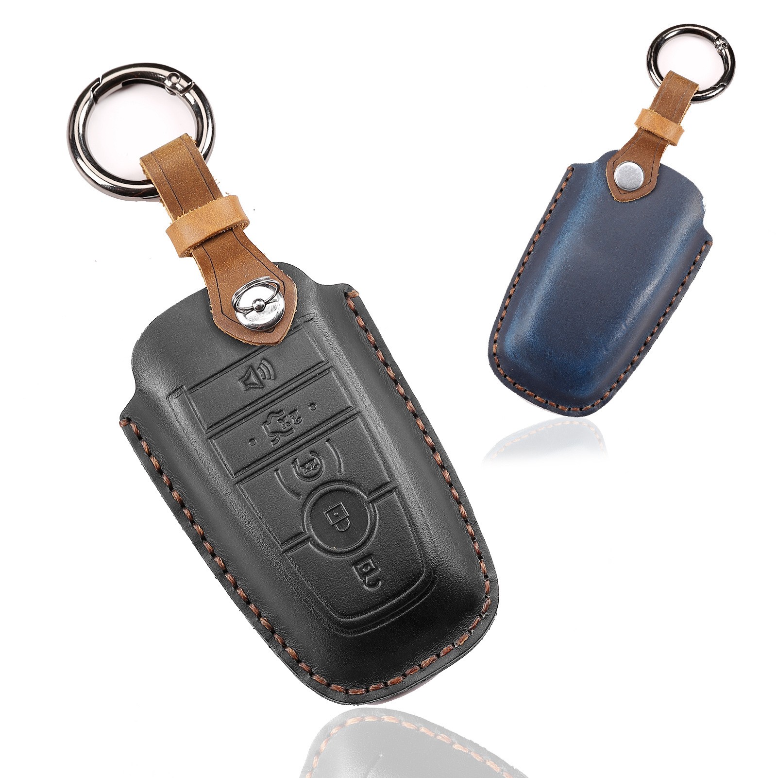 Leather Key Case Cover Fob Keychain Holder For Lincoln Ford Raptor F150 Explorer Everest Ranger Accessories Remote Keyring Bag