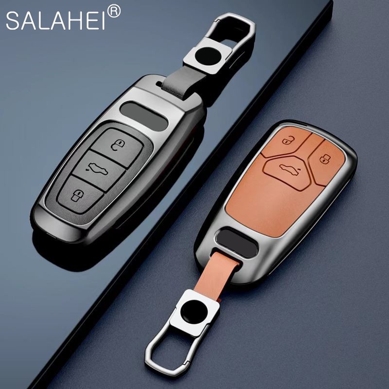 New Fashion Zinc Alloy and Leather Car Key Case Cover for Audi A3 A4 A5 C5 C6 8L 8P B6 B7 B8 C6 RS3 RS6 Q3 Q7 TT 8L 8V S6 S4 S3