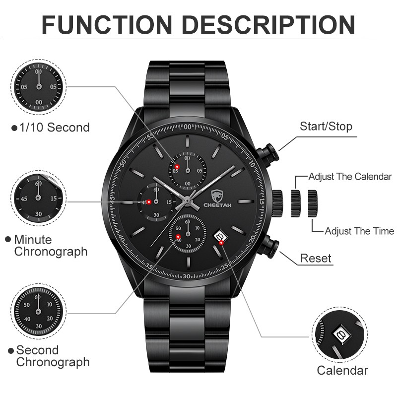 New leopard watches for men luxury brand fashion business quartz men's wristwatch stainless steel waterproof sports watch