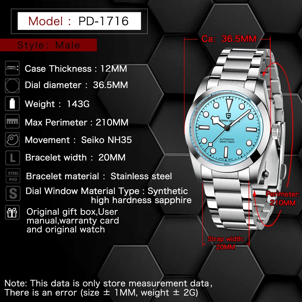 New PAGANI Design 36mm Snowflake Pointer Men Mechanical Wristwatch Luxury Sapphire Glass NH35 Movement Automatic Men's Watch