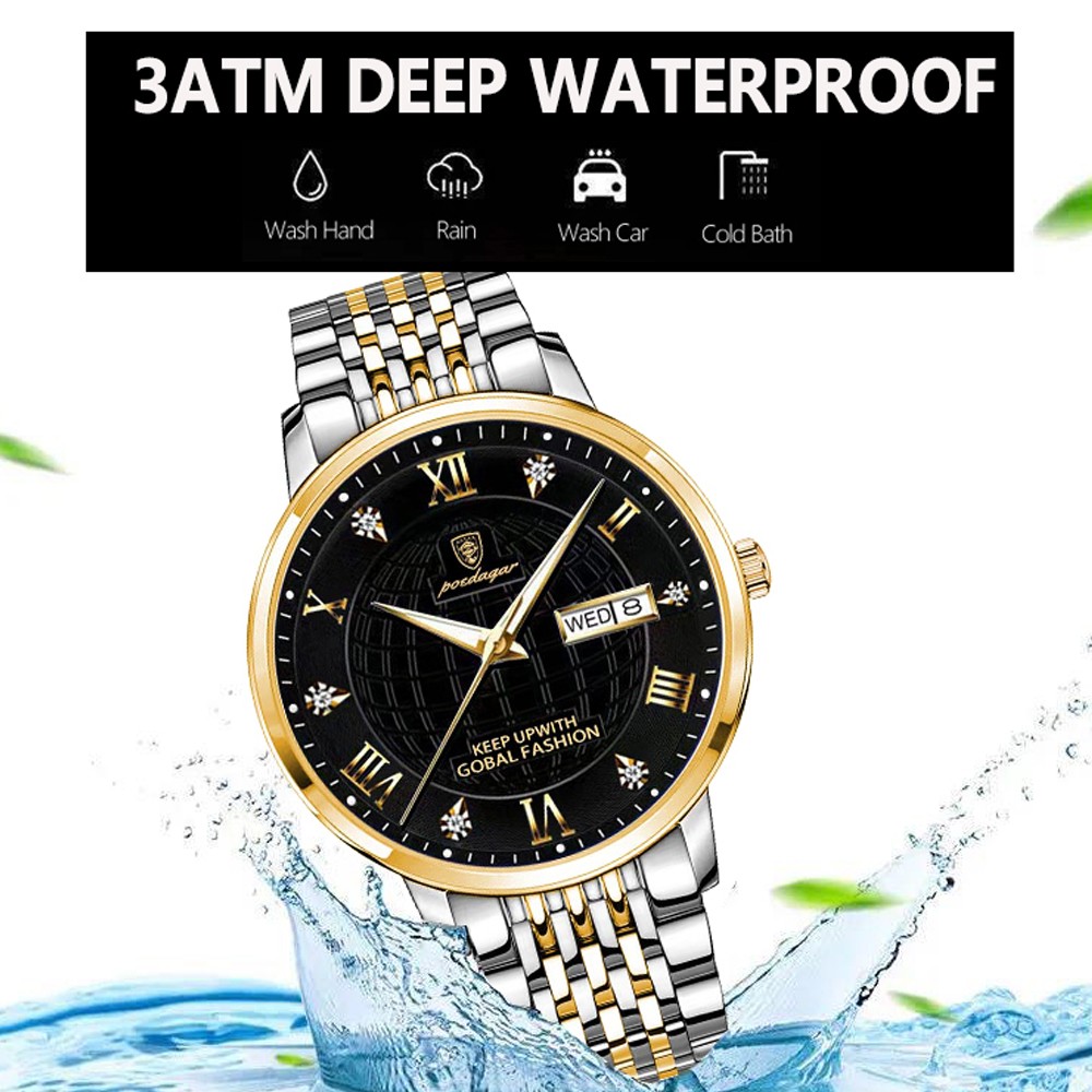 POEDAGAR Men's Watch Fashion Business Quartz Watches Swiss Brand Luxury Waterproof Luminous Stainless Steel Stain Men Wristwatches