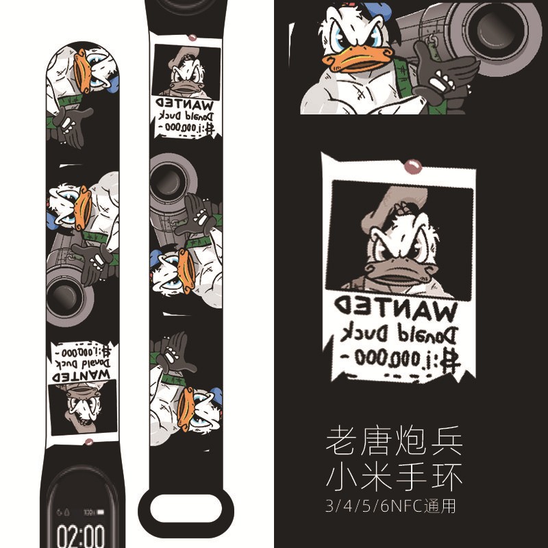 For Xiaomi Mi Band 3 4 5 6 Silicone Strap Marvel Donald Duck Printing Xiaomi Mi Band Smart Watch Wristband Breathable Strap