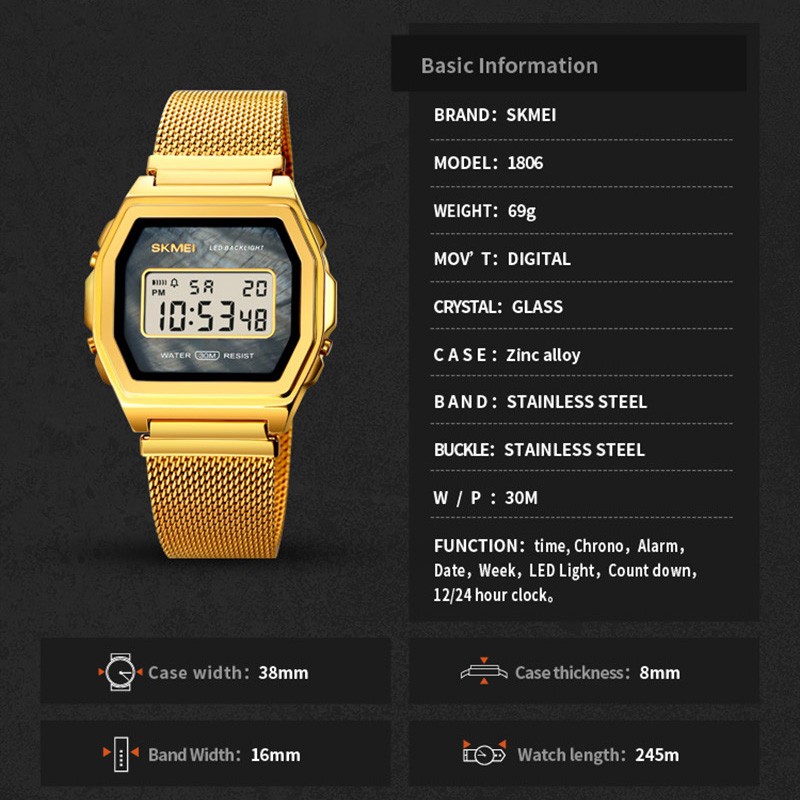 SKMEI Digital Movement Male Wristwatch Countdown Calendar Alarm LED Display Men Electronic Watch Relojes para hombre Montre