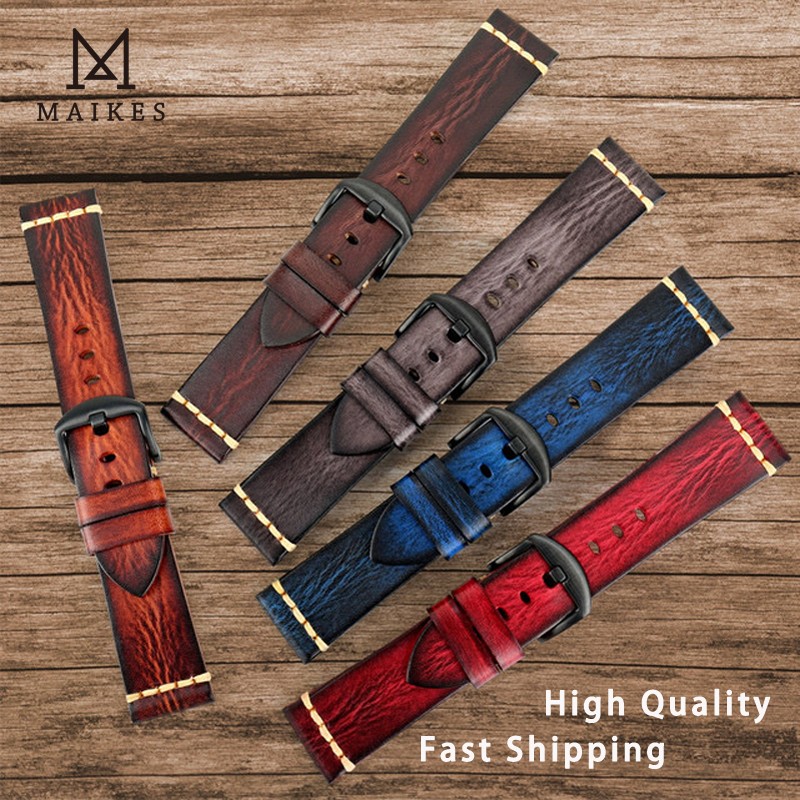 Maikes Genuine Leather Watchband For Galaxy Watchband 18mm 20mm 22mm 24mm Watch Strap Tissote Timex Omega Wrist Bracelets