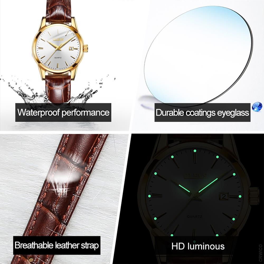 OLEVS-Women's Quartz Watches Casual Fashion Brown Leather Luminous Water Resistant Ladies Wrist Watch