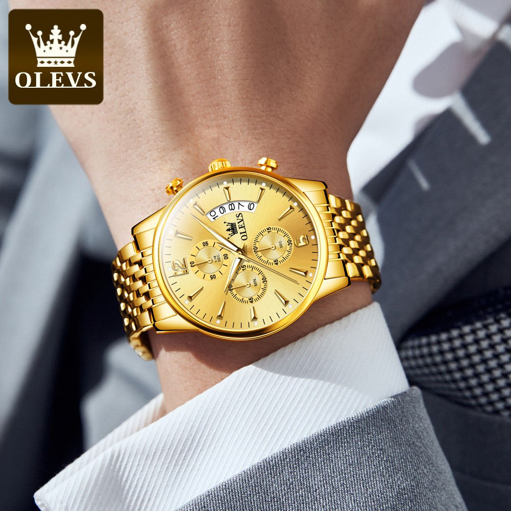 Olevs Men's Quartz Wrist Watch Calendar Display Waterproof Chronograph Men's Watches Male Luxury Bracelet Homm Gift for Man