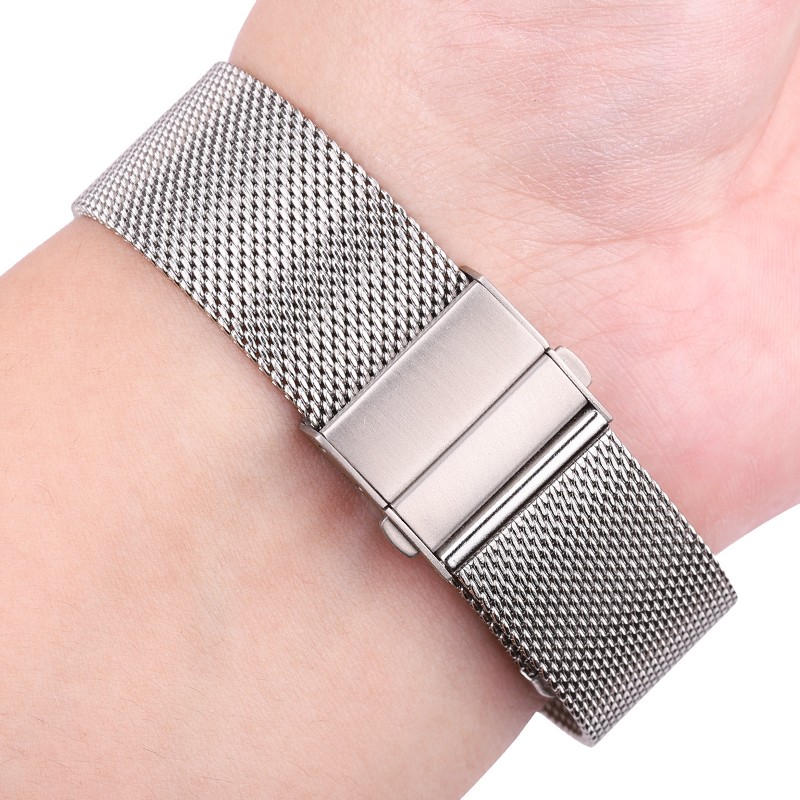 Milanese Mesh Loop Watchbands 16mm 18mm 20mm 22mm 24mm Silver Black Wrist Watch Bracelet Band Strap Clasp Deployment