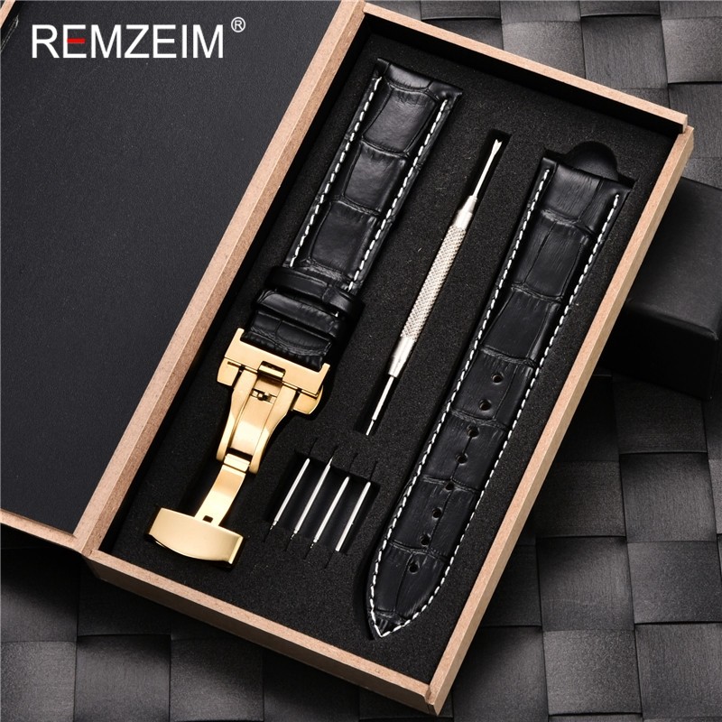 Remz Patterned - Genuine calfskin leather watch strap size 16, 17, 18, 19, 20, 21, 22, 23 and 24mm, with box and watch accessories