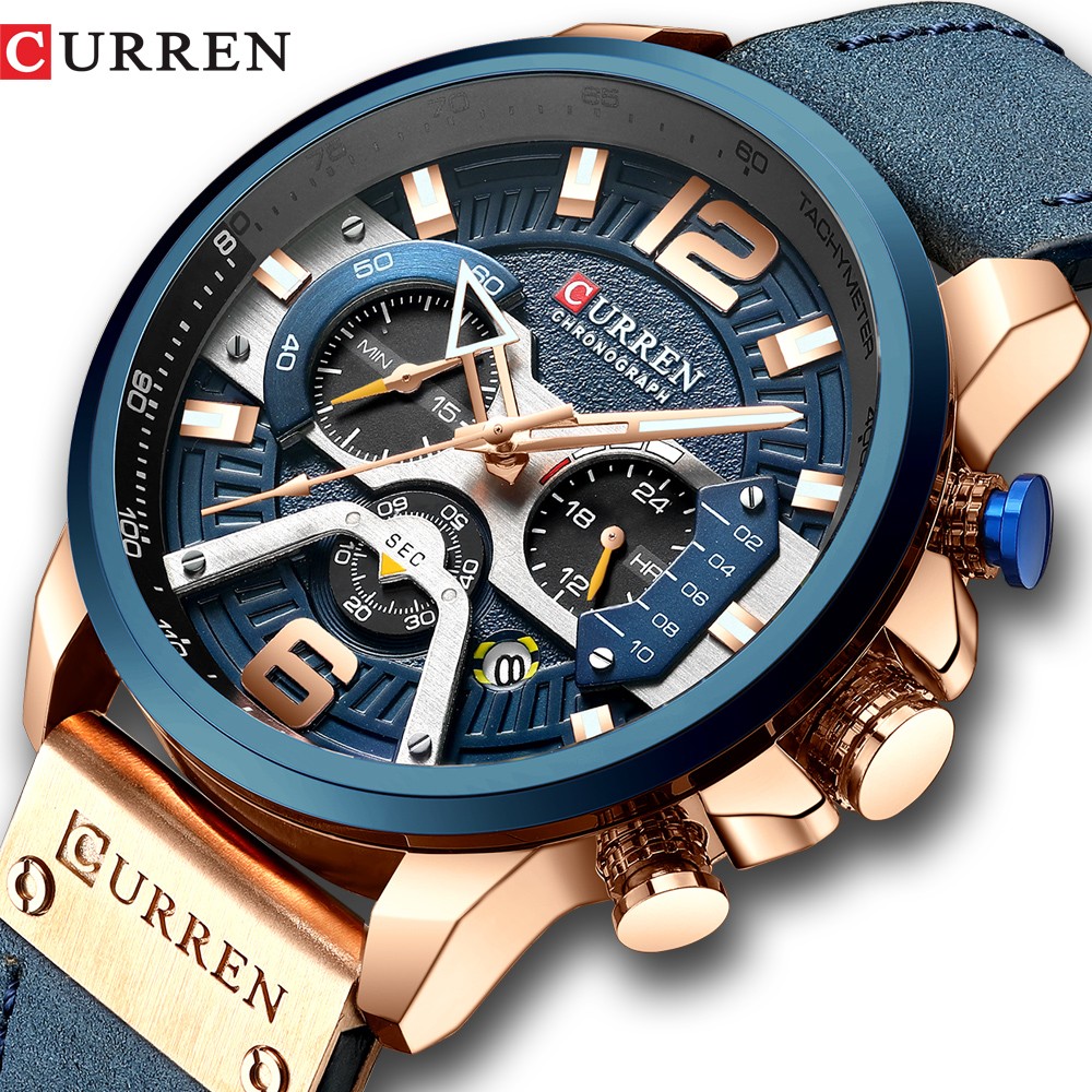 CURREN Casual Sport Watch Blue Watch Men Luxury Military Leather Wrist Watch Man Watch Fashion Chronograph Relogio Masculino