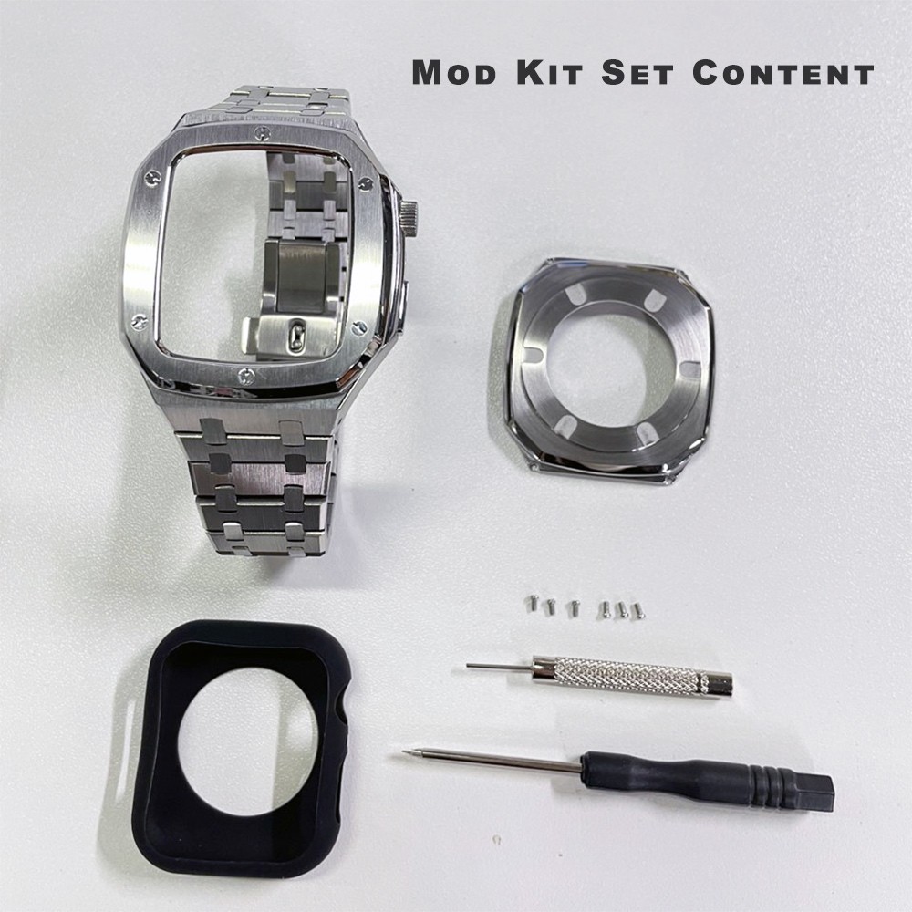 Luxury Modified Kit Bezel Strap Case for Apple Watch Series 7 45mm 6 5 4 SE 44mm Mod Kit Stainless Steel Band for iWatch