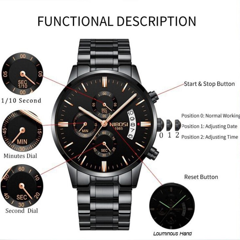 NIBOSI Relogio Masculino Mens Watches Luxury Famous Brand Men's Watch Fashion Casual Chronograph Military Quartz Wristwatch