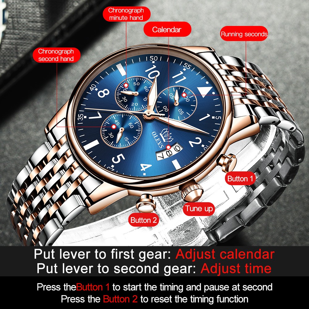 OLEVS Top Brand Watch Men Stainless Steel Business Date Watch Waterproof Luminous Luxury Men's Watches Sport Quartz Wrist Watch