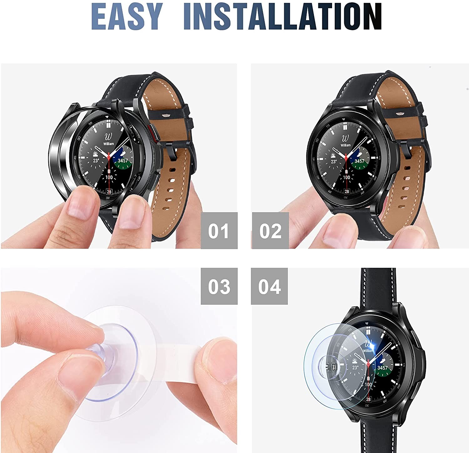 2 pack tempered glass protective film and 2 pack tpu watch cover accessories bumper set for Samsung Galaxy Watch4 classic 46/42