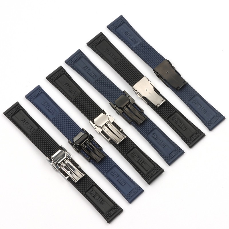 Top quality black dark blue soft silicone rubber watch band for navitimer/avenger/breitling strap 22mm 24mm logos bracelet on