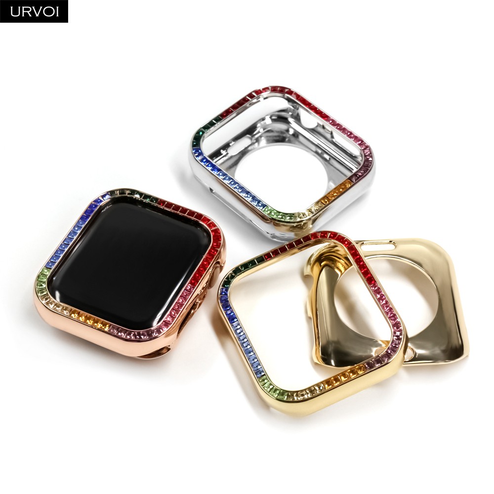 URVOI Full Glitter Rhinestone Case for Apple Watch series 6 5 4 SE Sturdy Metal Frame with Crystal Cover for iWatch Protection