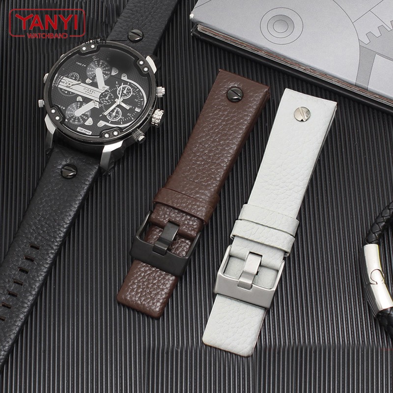 Genuine Leather Watchband Bracelet 22 24 26 28 30mm Watch Strap with Rivet for Diesel DZ7406 DZT2009 DZ7413 DZ7257 Watch Band