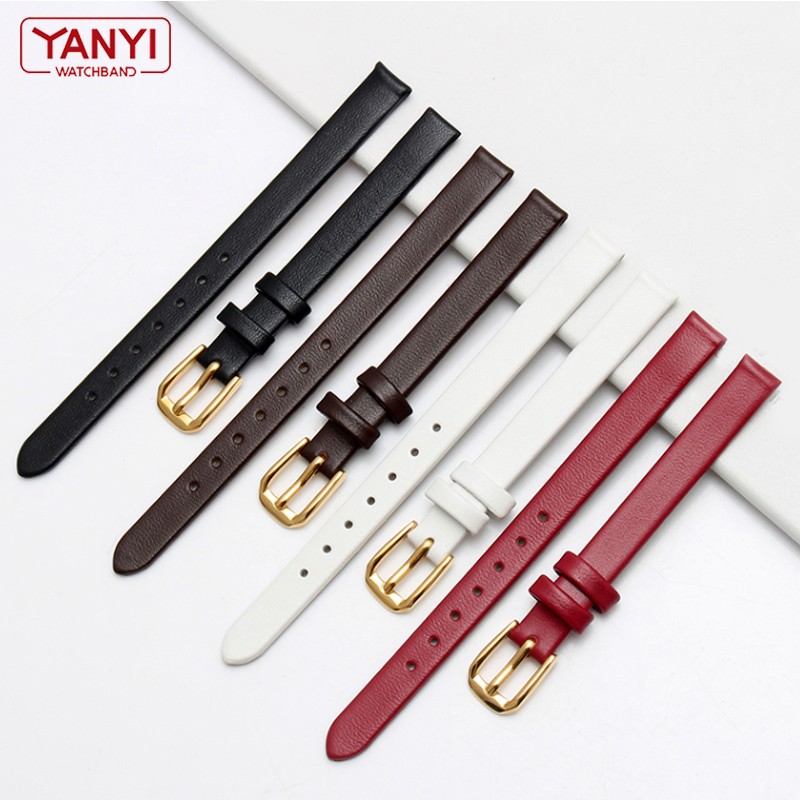 Genuine Leather Watch Bracelet for Women Fashion Watches Wristwatches Small Band 6mm 8mm 10mm 12mm Red White Color Small Strap