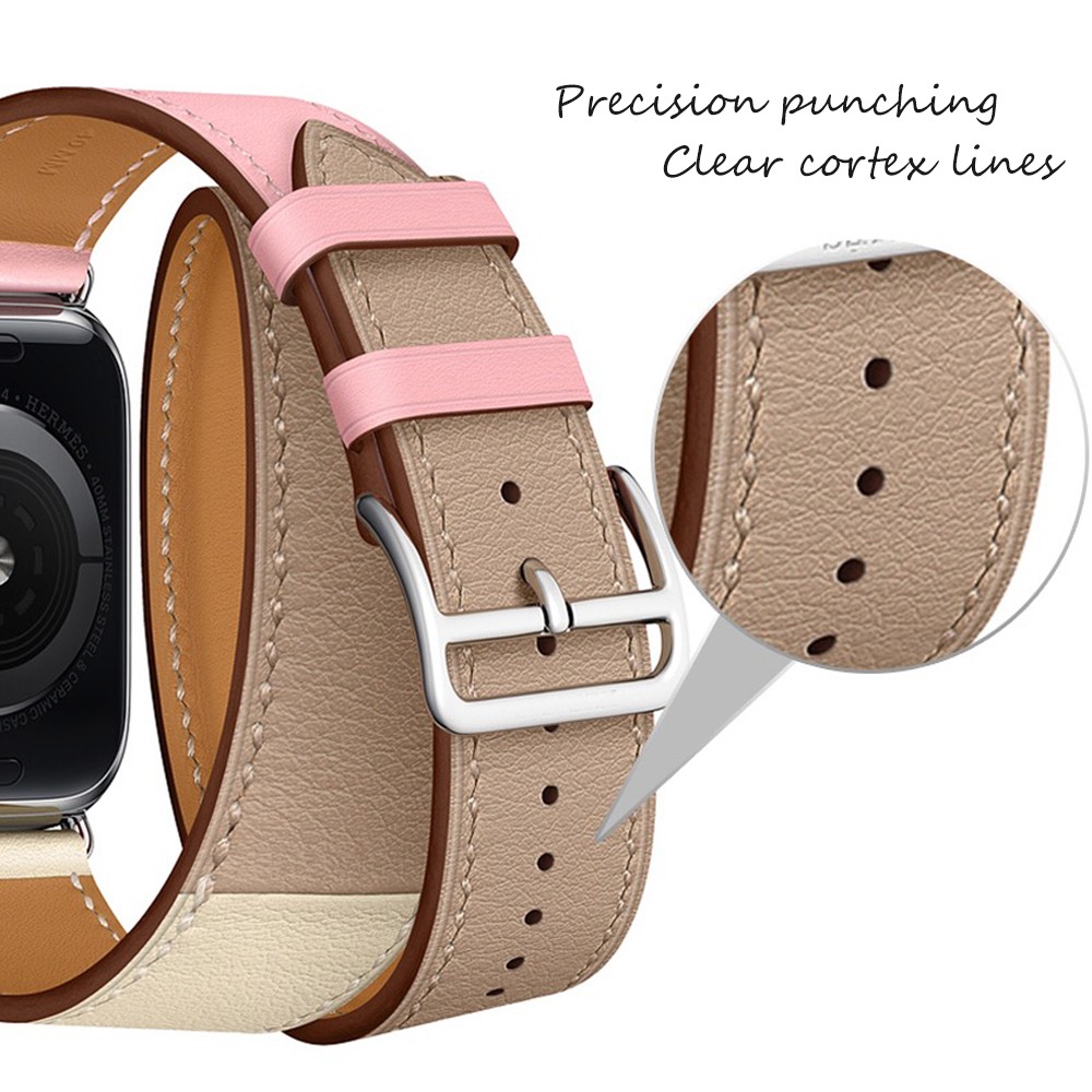 Double Round Leather Loop for Apple Watch Band SE 7 6 5 40 44mm Korea Bracelet for iWatch Series 41 45mm 38 42mm Strap Wristband