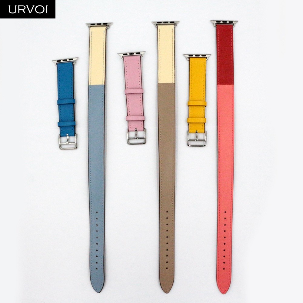 URVOI Double Round Band for Apple Watch Series 7 6 SE 5 4 3 Strap for iwatch Strap High Quality Soft Genuine Leather Loop Wraps