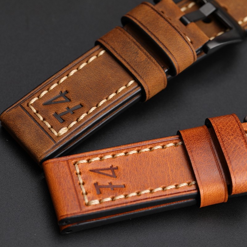 F4 Leather Watch Band for Men, Thick, Handmade, Retro, 20, 22, 24, 26mm, for pm111, 441