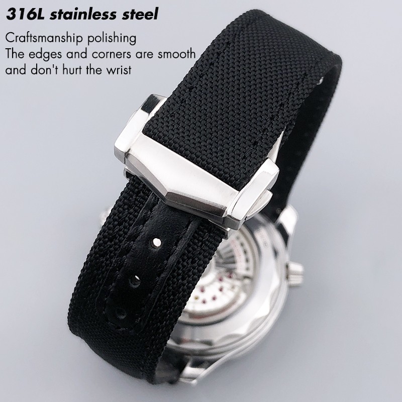 19mm 20mm 21mm High Quality Nylon Fabric Cowhide Watchband For Omega Seamaster AT150 De Ville Speedmaster Curved Watch Strap